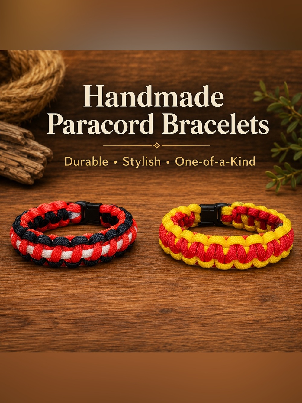 2 Handmade paracord Survival Bracelets w/ Side Release Buckles | Standard Size